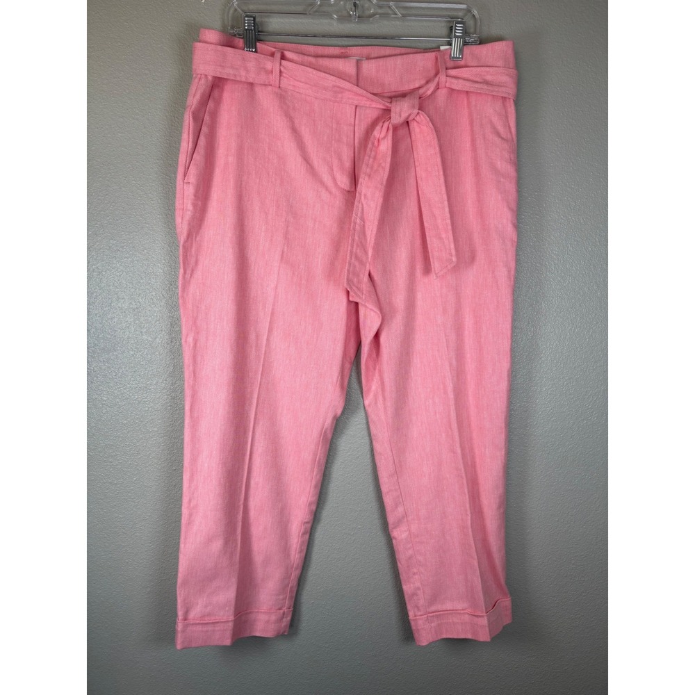 LOFT The Devin Slim Pink Tie Waist Cuffed Crop Pants 14P NEW